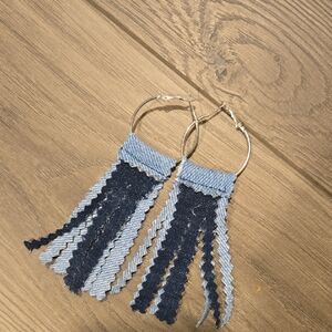 Stylish Denim Fringe Hoop Earrings